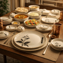 40 Pcs Melamine Dinner Set | Round Design with Dinner Plates, Small Plates, Serving Tray, Bowls with Lids, Spoons & Serving Spoons | Unbreakable & Lightweight Dinnerware (Matte Black)-7