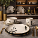 40 Pcs Melamine Dinner Set | Round Design with Dinner Plates, Small Plates, Serving Tray, Bowls with Lids, Spoons & Serving Spoons | Unbreakable & Lightweight Dinnerware (Matte Black)-5