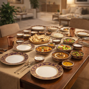 Comfy Homes 41 Pcs Melamine Dinner Set | Round Design with Dinner Plates, Small Plates, Serving Tray, Bowls with Lids, Spoons & Serving Spoons | Unbreakable & Lightweight Dinnerware (Purple Palace)-9