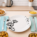 Comfy Homes 41 Pcs Melamine Dinner Set | Round Design with Dinner Plates, Small Plates, Serving Tray, Bowls with Lids, Spoons & Serving Spoons | Unbreakable & Lightweight Dinnerware (Black Magic)-7