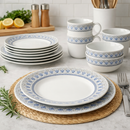 Comfy Homes 40 Pcs Melamine Dinner Set | Round Design with Dinner Plates, Small Plates, Serving Tray, Bowls with Lids, Spoons & Serving Spoons | Unbreakable & Lightweight Dinnerware (Blue Monarchy)-10