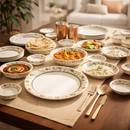 Comfy Homes Round Melamine 41 Pcs Dinner Set | 6 Dinner Plates, 6 Small Plates, 1 Serving Tray, 3 Big Serving Bowls with Lid, 12 Small Bowls, 6 Spoons, 4 Serving Spoons (Gulbahar Luxe)-7