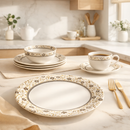 Comfy Homes Round Melamine 41 Pcs Dinner Set | 6 Dinner Plates, 6 Small Plates, 1 Serving Tray, 3 Big Serving Bowls with Lid, 12 Small Bowls, 6 Spoons, 4 Serving Spoons (Gulbahar Luxe)-4