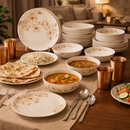 Comfy Homes Round Melamine 41 Pcs Dinner Set | 6 Dinner Plates, 6 Small Plates, 1 Serving Tray, 3 Big Serving Bowls with Lid, 12 Small Bowls, 6 Spoons, 4 Serving Spoons (Amber Grace)-7