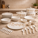 Comfy Homes Round Melamine 41 Pcs Dinner Set | 6 Dinner Plates, 6 Small Plates, 1 Serving Tray, 3 Big Serving Bowls with Lid, 12 Small Bowls, 6 Spoons, 4 Serving Spoons (Amber Grace)-6