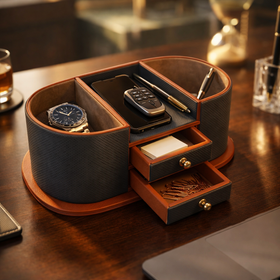 The Executive Command Center: Handcrafted Vegan Leather Desk Oval Caddy (Sparkling Orange)