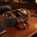 The Executive Command Center: Handcrafted Vegan Leather Desk Oval Caddy (Sparkling Orange)-3