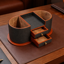The Executive Command Center: Handcrafted Vegan Leather Desk Oval Caddy (Sparkling Orange)-4