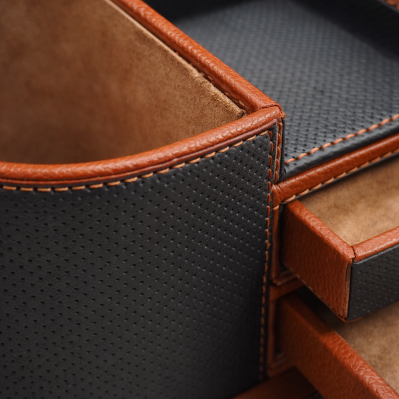 The Executive Command Center: Handcrafted Vegan Leather Desk Oval Caddy (Sparkling Orange)