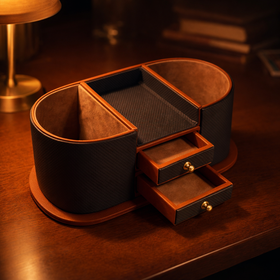 The Executive Command Center: Handcrafted Vegan Leather Desk Oval Caddy (Sparkling Orange) - 0