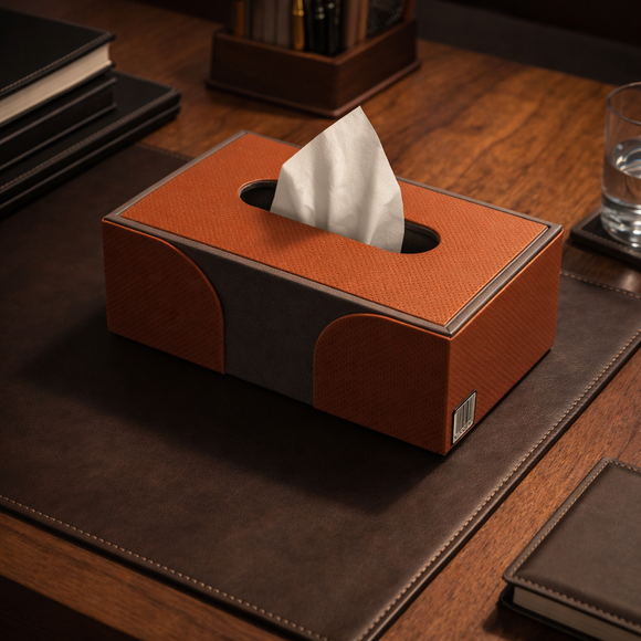 The Sovereign Collection: Premium Handcrafted Vegan Leather Tissue Box Cover (Shiny Orange)