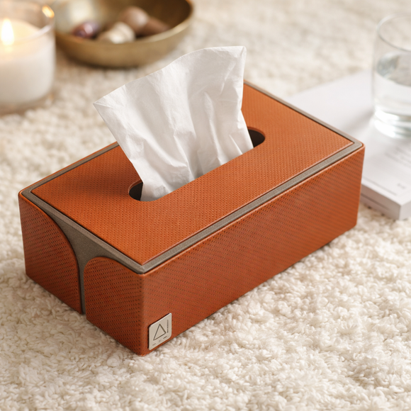 The Sovereign Collection: Premium Handcrafted Vegan Leather Tissue Box Cover (Shiny Orange)