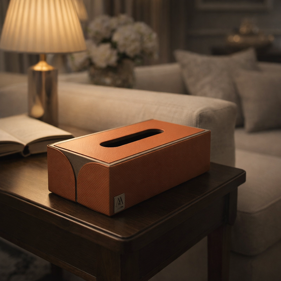 The Sovereign Collection: Premium Handcrafted Vegan Leather Tissue Box Cover (Shiny Orange)