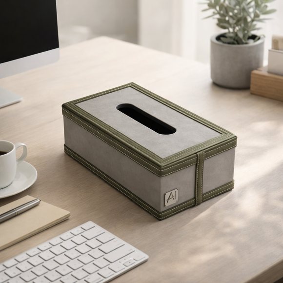 The Sovereign Collection: Premium Handcrafted Vegan Leather Tissue Box Cover (Military Green)