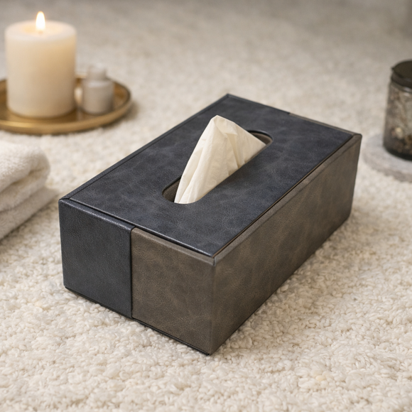 The Sovereign Collection: Premium Handcrafted Vegan Leather Tissue Box Cover (Royal Blue)
