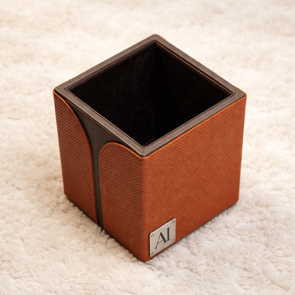 The Sovereign Collection: Classic Single-Slot Vegan Leather Pen Cup (Shiny Orange)