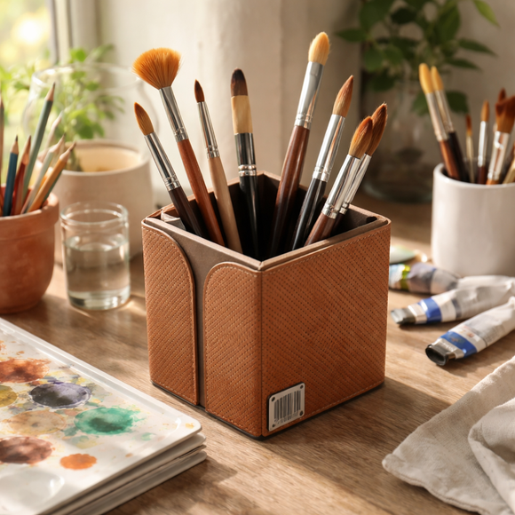 The Sovereign Collection: Classic Single-Slot Vegan Leather Pen Cup (Shiny Orange)