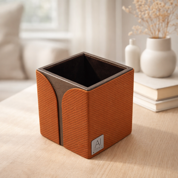 The Sovereign Collection: Classic Single-Slot Vegan Leather Pen Cup (Shiny Orange)