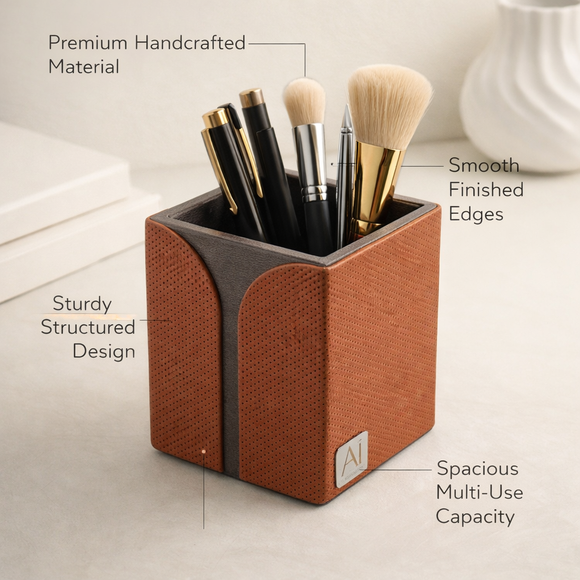 The Sovereign Collection: Classic Single-Slot Vegan Leather Pen Cup (Shiny Orange)