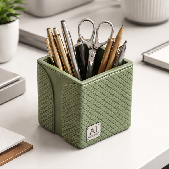 The Sovereign Collection: Classic Single-Slot Vegan Leather Pen Cup (Parrot Green)