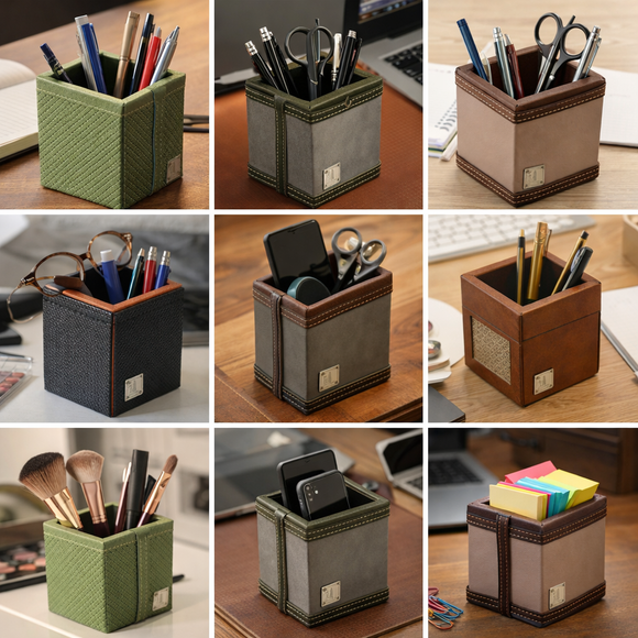 The Sovereign Collection: Classic Single-Slot Vegan Leather Pen Cup (Parrot Green)