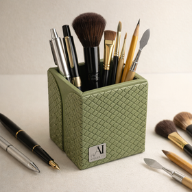 The Sovereign Collection: Classic Single-Slot Vegan Leather Pen Cup (Parrot Green)