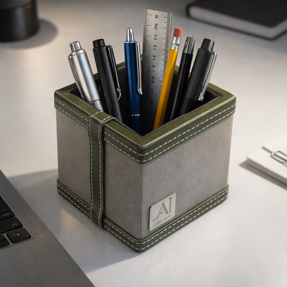 The Sovereign Collection: Classic Single-Slot Vegan Leather Pen Cup (Military Green)