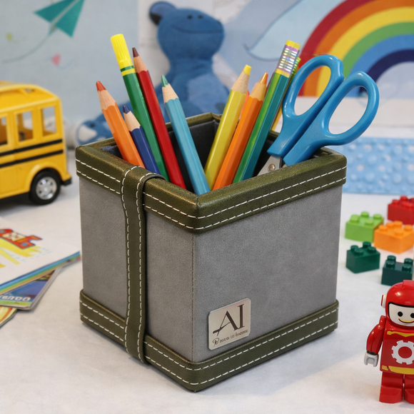 The Sovereign Collection: Classic Single-Slot Vegan Leather Pen Cup (Military Green)