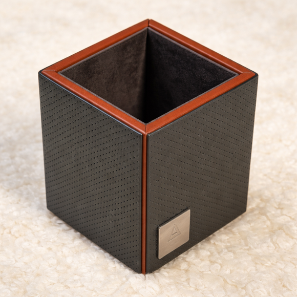 The Sovereign Collection: Classic Single-Slot Vegan Leather Pen Cup (Ocean Orange)