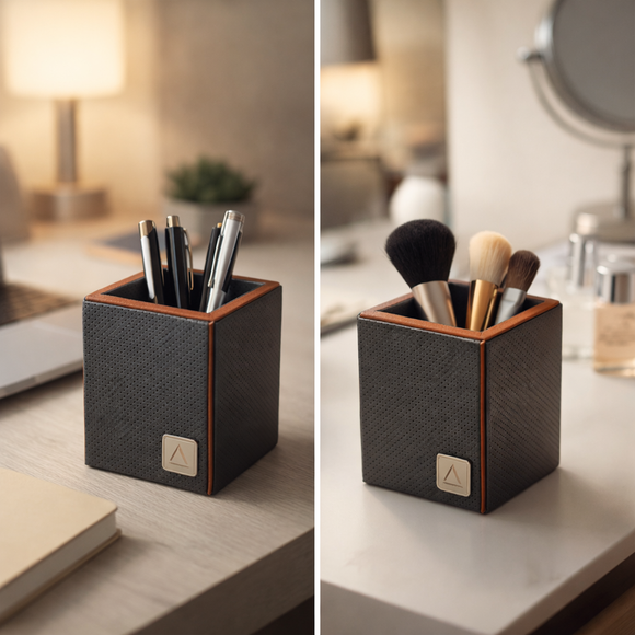 The Sovereign Collection: Classic Single-Slot Vegan Leather Pen Cup (Ocean Orange)