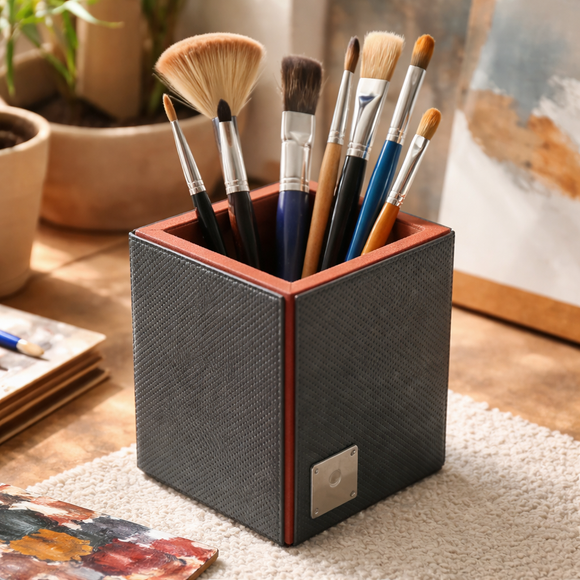 The Sovereign Collection: Classic Single-Slot Vegan Leather Pen Cup (Ocean Orange)