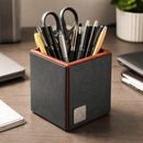 The Sovereign Collection: Classic Single-Slot Vegan Leather Pen Cup (Ocean Orange)-4