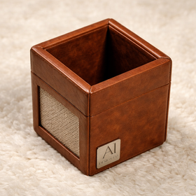 The Sovereign Collection: Classic Single-Slot Vegan Leather Pen Cup (Rusty Brown) - 0