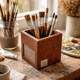 The Sovereign Collection: Classic Single-Slot Vegan Leather Pen Cup (Rusty Brown)