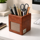 The Sovereign Collection: Classic Single-Slot Vegan Leather Pen Cup (Rusty Brown)-4