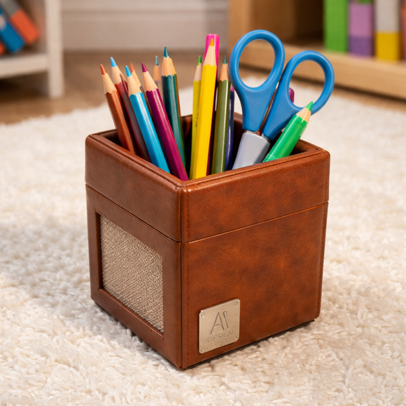 The Sovereign Collection: Classic Single-Slot Vegan Leather Pen Cup (Rusty Brown)