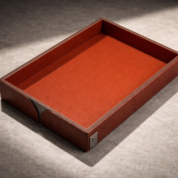 The Infinite Use Tray: Premium Handcrafted Vegan Leather Organizer (Shiny Orange)