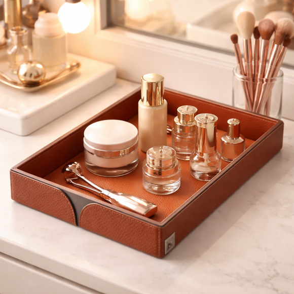 The Infinite Use Tray: Premium Handcrafted Vegan Leather Organizer (Shiny Orange)