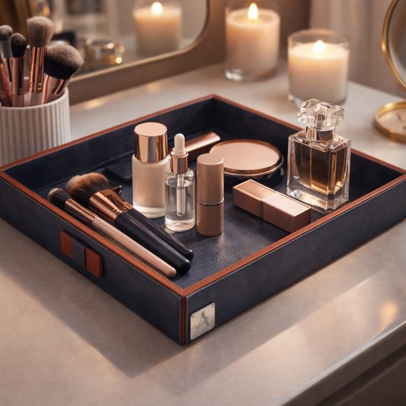 The Infinite Use Tray: Premium Handcrafted Vegan Leather Organizer (Ocean Orange)