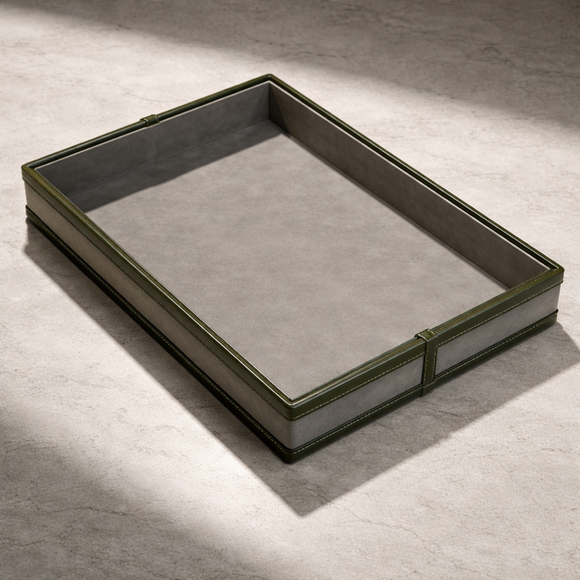 The Infinite Use Tray: Premium Handcrafted Vegan Leather Organizer (Military Green)