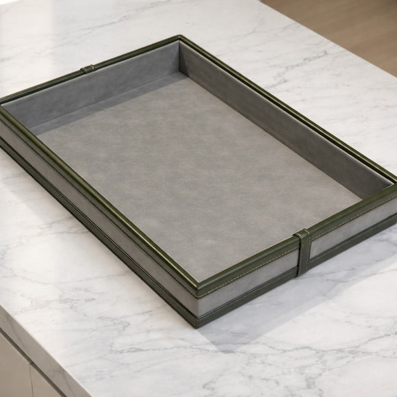 The Infinite Use Tray: Premium Handcrafted Vegan Leather Organizer (Military Green)