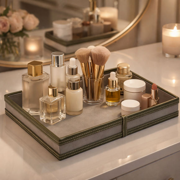 The Infinite Use Tray: Premium Handcrafted Vegan Leather Organizer (Military Green)