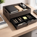 The Triad Collection: Handcrafted Vegan Leather Desk Organizer - 5 Slot (Marble Grey)-3