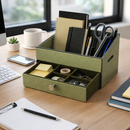 The Triad Collection: Handcrafted Vegan Leather Desk Organizer - 3 Slot (Military Green)-4