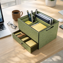 The Triad Collection: Handcrafted Vegan Leather Desk Organizer - 3 Slot (Military Green)-6