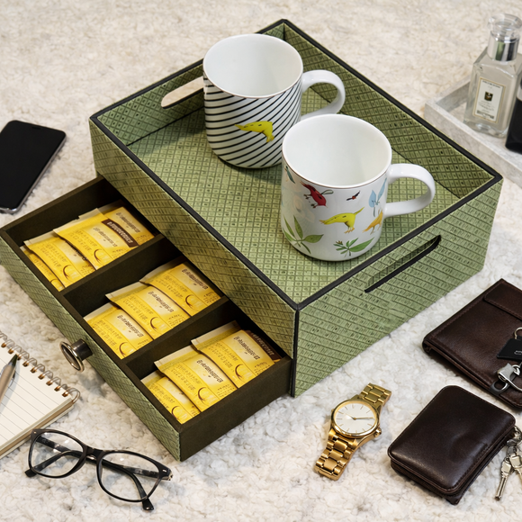 The Triad Collection: Handcrafted Vegan Leather Desk Organizer - 3 Slot (Military Green)