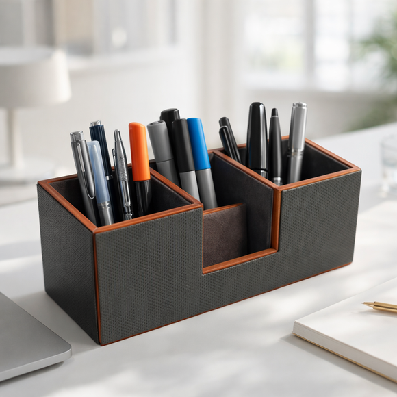 The Sovereign Multi-Tasker: Handcrafted Vegan Leather Divided Organizer Cup (Ocean Orange)