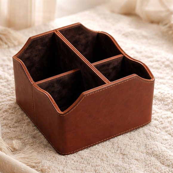 The Sovereign Multi-Tasker: Handcrafted Vegan Leather Divided Organizer Cup (Shiny Orange)