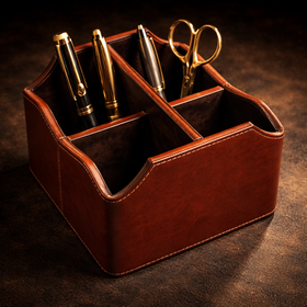 The Sovereign Multi-Tasker: Handcrafted Vegan Leather Divided Organizer Cup (Shiny Orange)