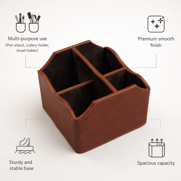 The Sovereign Multi-Tasker: Handcrafted Vegan Leather Divided Organizer Cup (Shiny Orange)